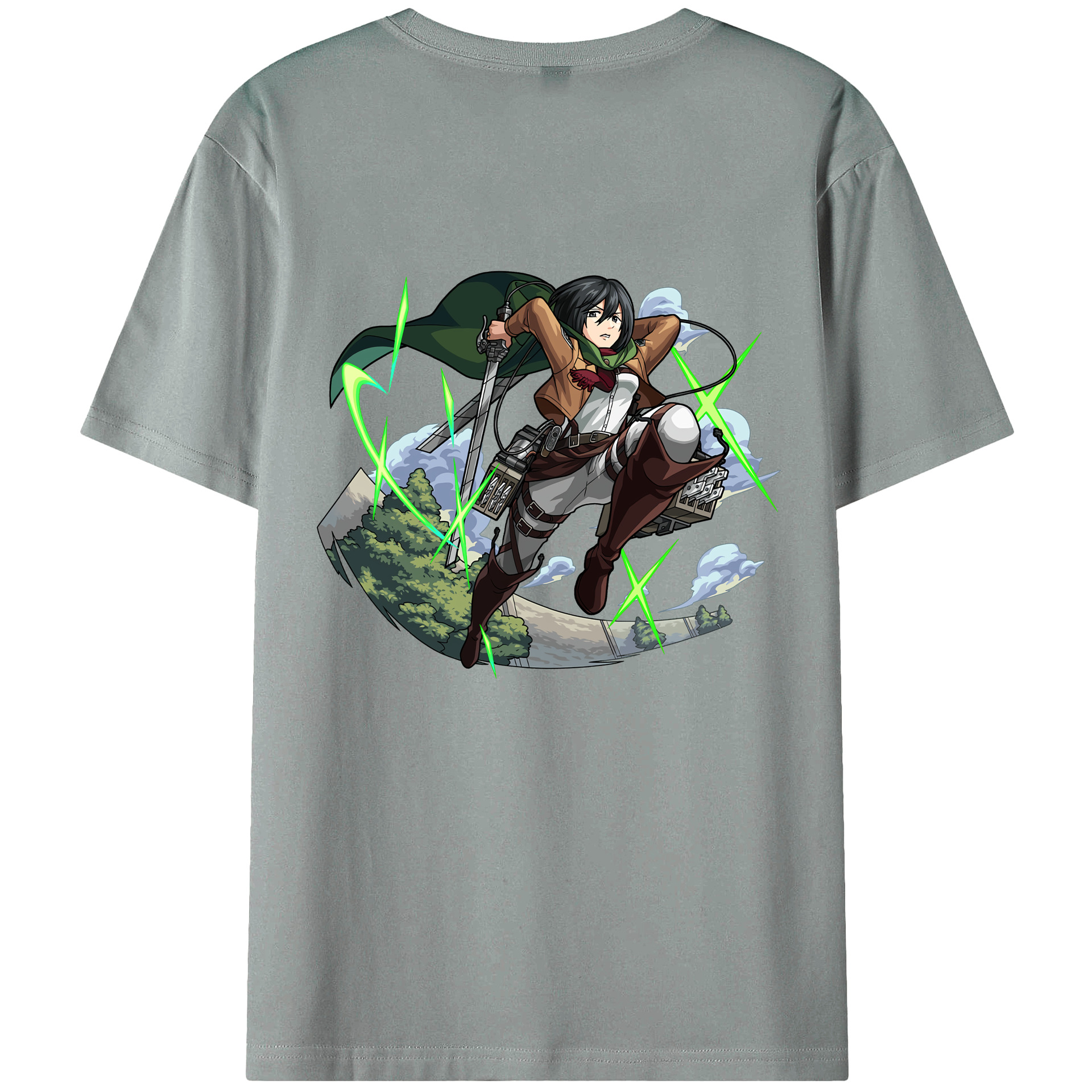 （画像用） 進撃の巨人 ミカサ·アッカーマン Attack on Titan Mikasa Ackerman 綿100％ メンズ半袖Tシャツ（バックプリント） 通気性
